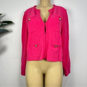 J.Crew Odette Sweater Lady Jacket Sz L Pink Boucle Cotton Blend